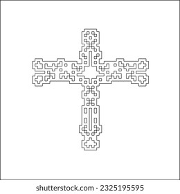 Cross with black and white geometrical patterns. Line Art.