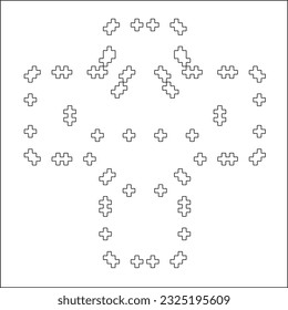 Cross with black and white geometrical patterns. Line Art.