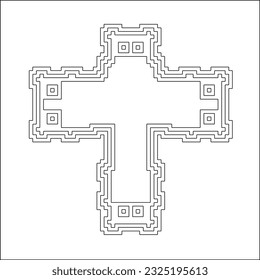 Cross with black and white geometrical patterns. Line Art.