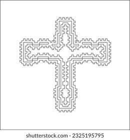 Cross with black and white geometrical patterns . 