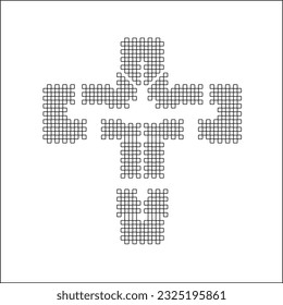 Cross with black and white geometrical patterns . 