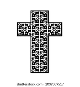 cross with black and white patterns on a white background. 