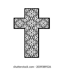 cross with black and white patterns on a white background. 