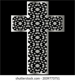 cross with black and white patterns on a white background. 