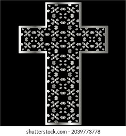 cross with black and white patterns on a white background. 