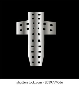 cross with black and white patterns on a white background. 