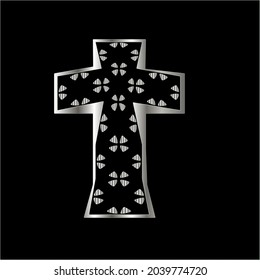 Kreuz mit schwarz-weißen Mustern auf weißem Hintergrund. 