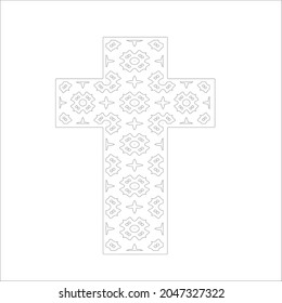 cross with black and white patterns on a white background. 
Repeating geometric pattern from striped elements. 