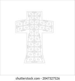 cross with black and white patterns on a white background. 
Repeating geometric pattern from striped elements. 