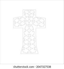 cross with black and white patterns on a white background. 
Repeating geometric pattern from striped elements. 