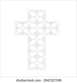 cross with black and white patterns on a white background. 
Repeating geometric pattern from striped elements. 