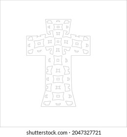 cross with black and white patterns on a white background. 
Repeating geometric pattern from striped elements. 