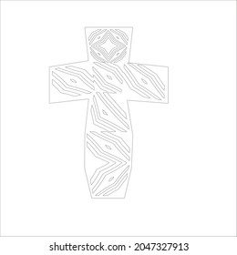 cross with black and white patterns on a white background. 
Repeating geometric pattern from striped elements. 