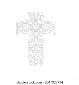 cross with black and white patterns on a white background. 
Repeating geometric pattern from striped elements. 