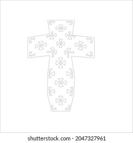 cross with black and white patterns on a white background. 
Repeating geometric pattern from striped elements. 