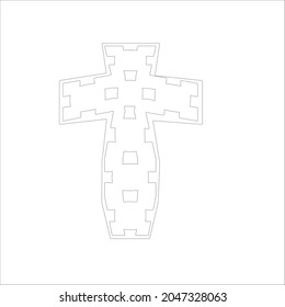 cross with black and white patterns on a white background. 
Repeating geometric pattern from striped elements. 