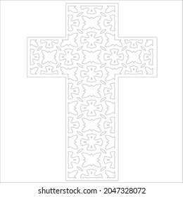 cross with black and white patterns on a white background. 
Repeating geometric pattern from striped elements. 