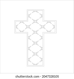 cross with black and white patterns on a white background. 
Repeating geometric pattern from striped elements. 