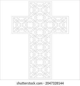 cross with black and white patterns on a white background. 
Repeating geometric pattern from striped elements. 