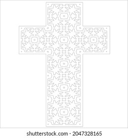 cross with black and white patterns on a white background. 
Repeating geometric pattern from striped elements. 