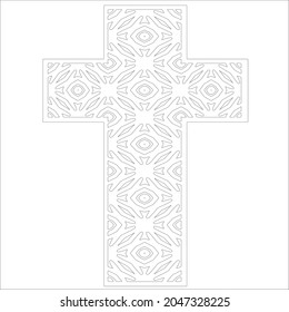 cross with black and white patterns on a white background. 
Repeating geometric pattern from striped elements. 