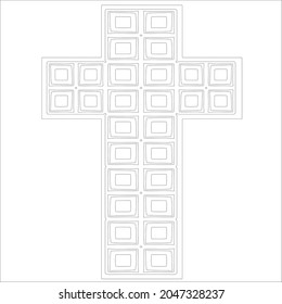 cross with black and white patterns on a white background. 
Repeating geometric pattern from striped elements. 