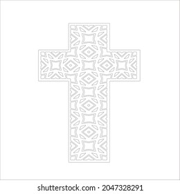 cross with black and white patterns on a white background. 
Repeating geometric pattern from striped elements. 
