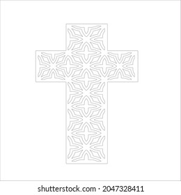 cross with black and white patterns on a white background. 
Repeating geometric pattern from striped elements. 