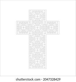 cross with black and white patterns on a white background. 
Repeating geometric pattern from striped elements. 