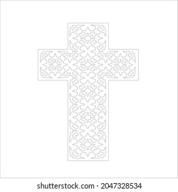 cross with black and white patterns on a white background. 
Repeating geometric pattern from striped elements. 