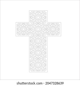 cross with black and white patterns on a white background. 
Repeating geometric pattern from striped elements. 