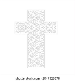 cross with black and white patterns on a white background. 
Repeating geometric pattern from striped elements. 