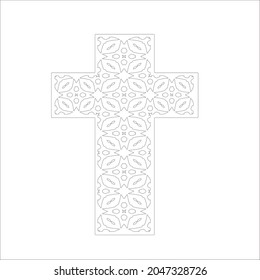 cross with black and white patterns on a white background. 
Repeating geometric pattern from striped elements. 