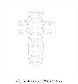 cross with black and white patterns on a white background. 
Repeating geometric pattern from striped elements. 