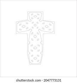 cross with black and white patterns on a white background. 
Repeating geometric pattern from striped elements. 