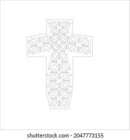 cross with black and white patterns on a white background. 
Repeating geometric pattern from striped elements. 