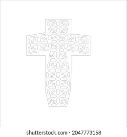 cross with black and white patterns on a white background. 
Repeating geometric pattern from striped elements. 