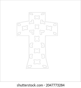cross with black and white patterns on a white background. 
Repeating geometric pattern from striped elements. 
