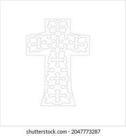 cross with black and white patterns on a white background. 
Repeating geometric pattern from striped elements. 