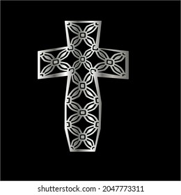 cross with black and white patterns on a white background. 