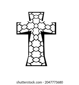 
cross with black and white patterns on a white background. 