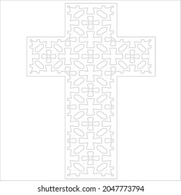 cross with black and white patterns on a white background. 
Repeating geometric pattern from striped elements. 