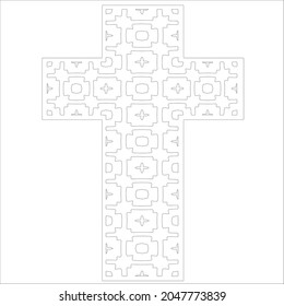 cross with black and white patterns on a white background. 
Repeating geometric pattern from striped elements. 
