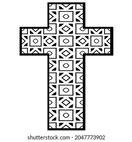 
cross with black and white patterns on a white background. 