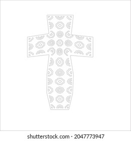 cross with black and white patterns on a white background. 
Repeating geometric pattern from striped elements. 