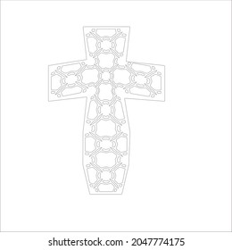 cross with black and white patterns on a white background. 
Repeating geometric pattern from striped elements. 