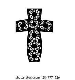 
cross with black and white patterns on a white background. 