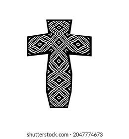 
cross with black and white patterns on a white background. 