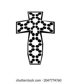 
cruza con motivos en blanco y negro sobre un fondo blanco. 