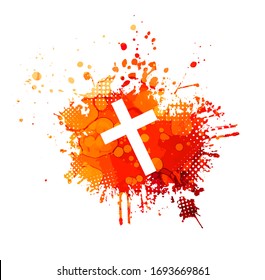 Kreuz von Blutflecken. Frohe Ostern! Vektorillustration